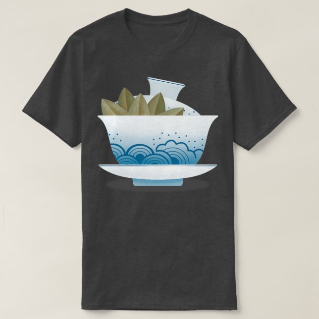T-shirt Gaiwan avec feuilles de thé vert Un set traditionn (Design devant)