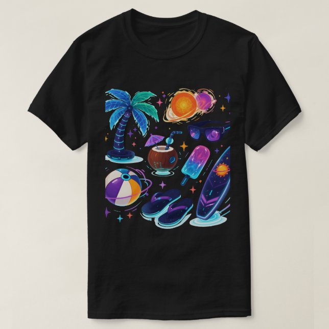 T-Shirt Galactic Summer Vibes – Néon Futuriste (Design devant)