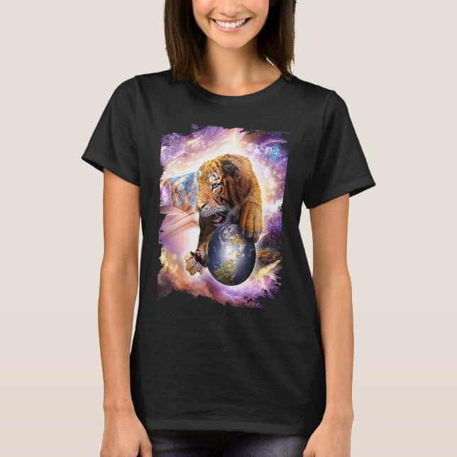 T-shirt Galaxie Gros Chat Tigre Dans L'espace (Devant)
