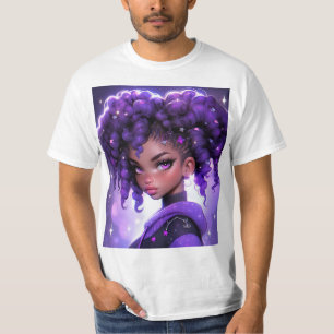 T-shirt Galaxie violette fille avec cheveux bouclés