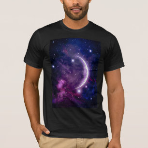 T-shirt Galaxie Violette Vibrante Croissant de Lune Célest