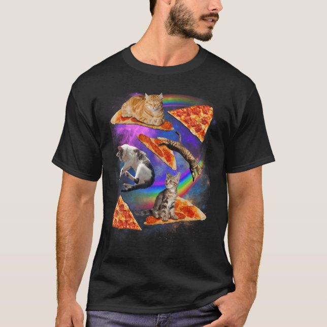 T-shirt Galaxy Chat Dans L'Espace Chat Riding Pizza 1 (Devant)