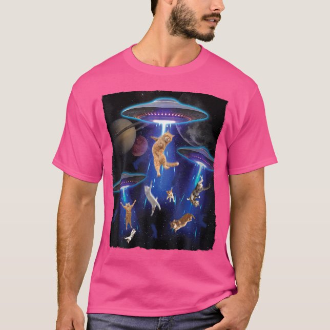 T-shirt Galaxy Chat Drôle Chat Ufo Abduction (Devant)