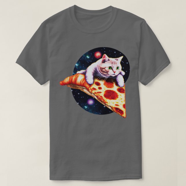 T-shirt Galaxy Chat équitation Une tranche de pizza (Design devant)