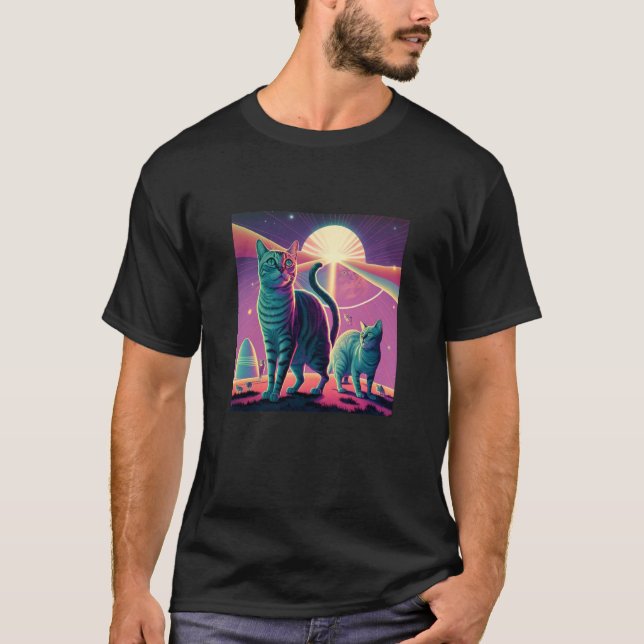 T-shirt Galaxy Kittens Chat UFO Chat Dans L'Espace 3 (Devant)