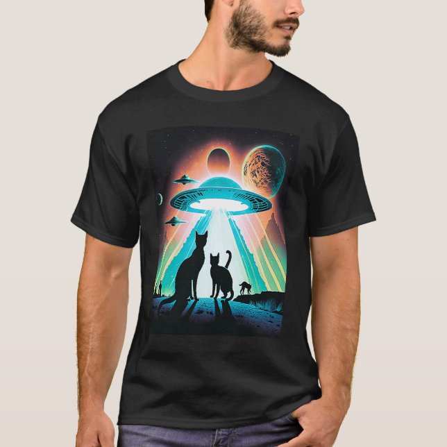 T-shirt Galaxy Kittens Chat UFO Chat Dans L'Espace 35 (Devant)