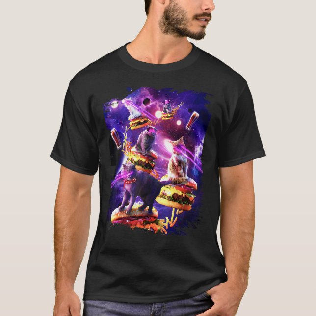 T-shirt Galaxy Laser Cat On Burger - Space Cheeseburger Ca (Devant)