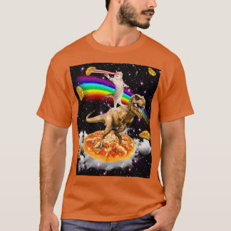 T-shirt Galaxy laser Eye Cat on Dinosaur on Pizza with Tac