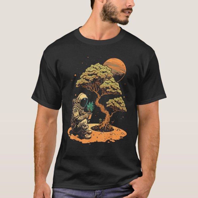 T-shirt Galaxy Miniature tree gardening on Astronaut Bonsa (Devant)