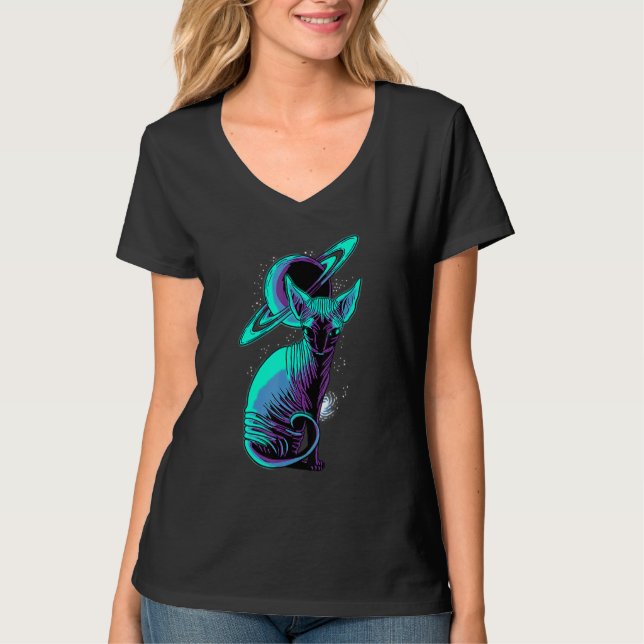 T-shirt Galaxy Saturn Planet Sphynx Cool Chat Feline Chat (Devant)