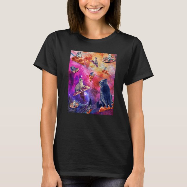 T-shirt Galaxy Space Pizza Chat Dans L'Espace Manger Pizza (Devant)