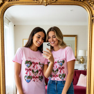 T-shirt Galentine Photo Hearts Bow Collage Best Friends