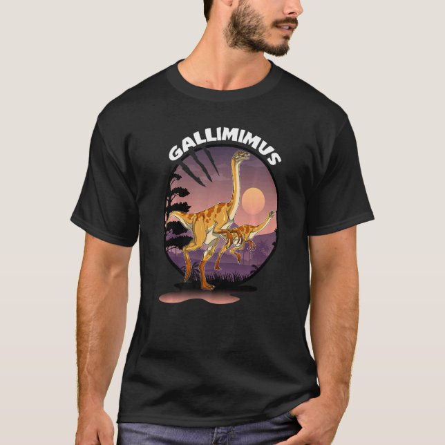 T-shirt Gallimimus Dinosaur Avec Arrière - plan (Devant)