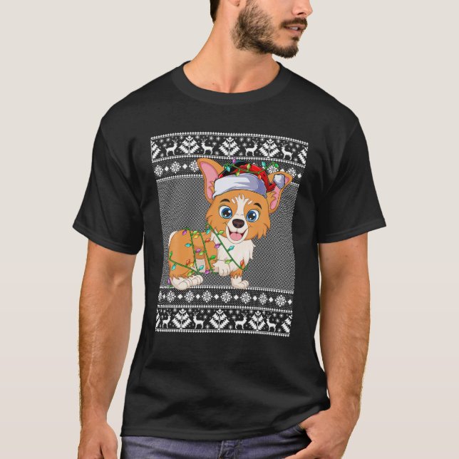 T-shirt Gallois Corgi Chien Lumières de Noël Correspondant (Devant)