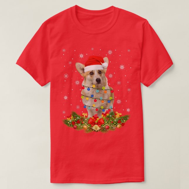T-shirt Gallois Corgi lumières de Noël Père Noël Xmas Amou (Design devant)