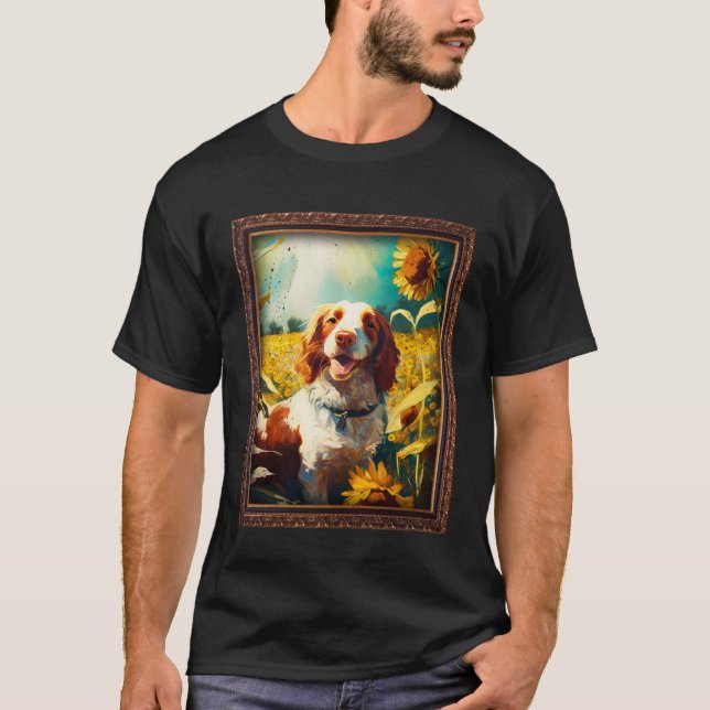 T-shirt Gallois Springer Spaniel Peinture Fleur de Tournes (Devant)
