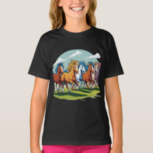 T-shirt Galloping Cartoon Horses - Herd Animé