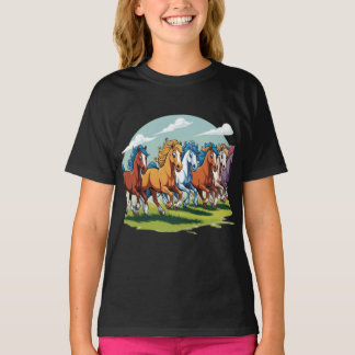 T-shirt Galloping Cartoon Horses - Herd Animé