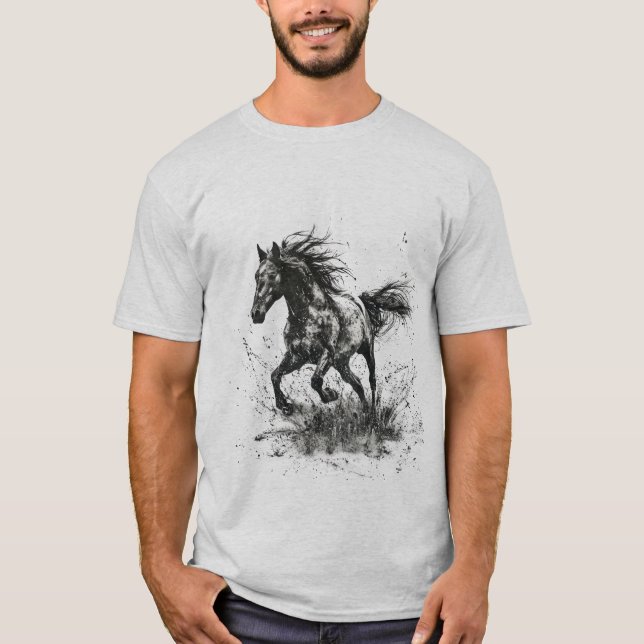 T-shirt Galloping Horse Stencil Art (Devant)