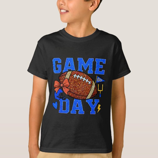 T-shirt Game Day Football Season Football Mama Blue Gold B (Devant)