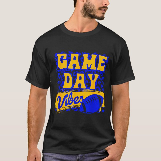 T-shirt Game Day Vibes Football Season Football Blue Gold  (Devant)