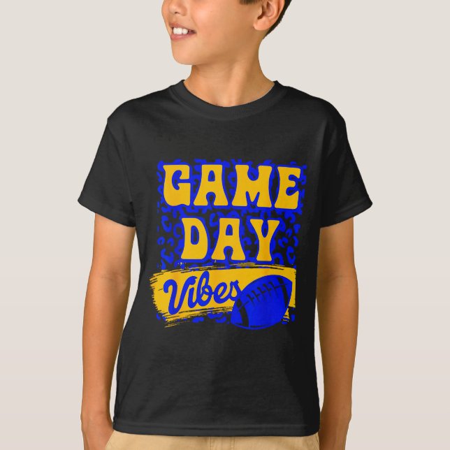 T-shirt Game Day Vibes Football Season Football Blue Gold  (Devant)