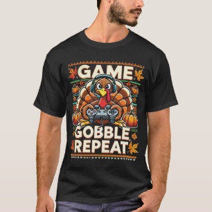 T-shirt Game Gobble Repeat - Thanksgiving Turquie Gamer