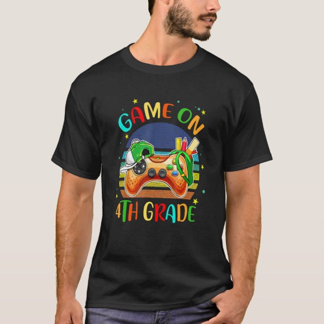 T-shirt Game On 4th Grade Back To School For Gaming Boy (Devant)