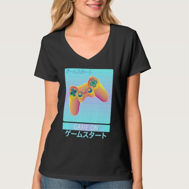 T-shirt Game On Video Game Controller Retro Vaporwave Japa (Devant)
