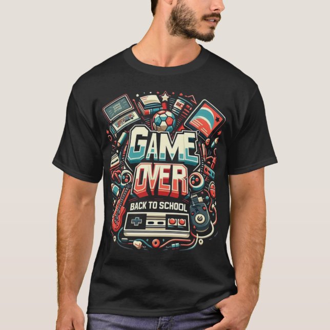 T-shirt Game Over, Back to School: Retro Gaming & Academic (Devant)