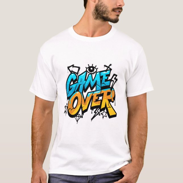 T-shirt Game Over Graffiti Design – Blue and Orange Street (Devant)