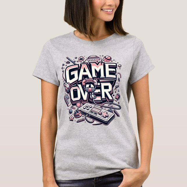 T-shirt Game Over: Retro Pink & Blue Gaming Vibes  (Devant)