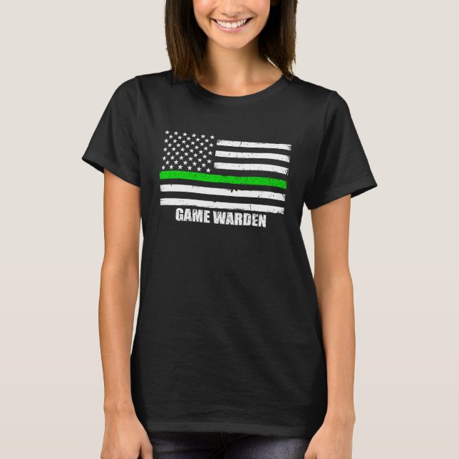 T-shirt Game Warden   Thin Green Line American Flag (Devant)