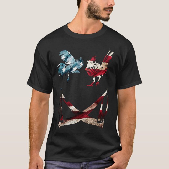 T-shirt GameFowl American Flag sparring Rooster Gaff game  (Devant)
