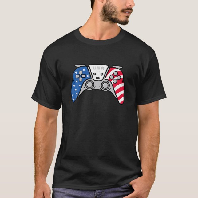 T-shirt Gamer 4 juillet Gamepad Jeu vidéo USA American (Devant)