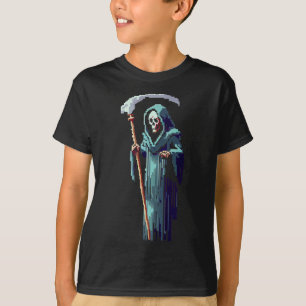 T-shirt Gamer 8 Bit Pixel Art Vidéo Jeu Grim Reaper De De 