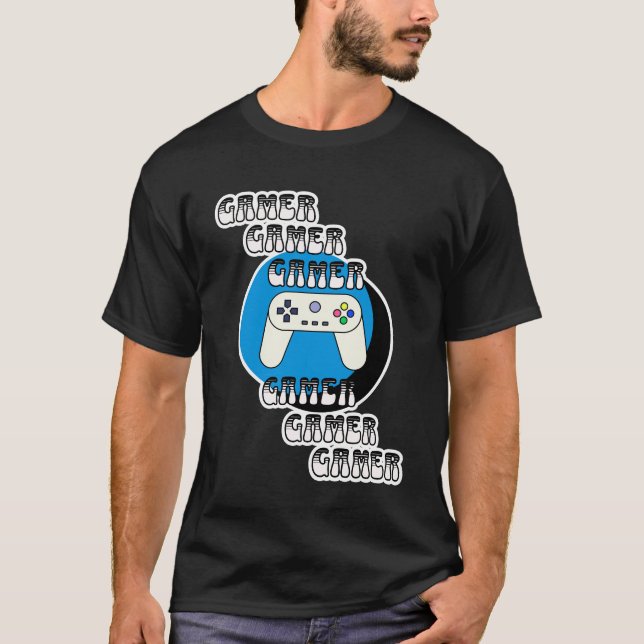 T-shirt Gamer bleu et noir | Contrôleur vidéo (Devant)