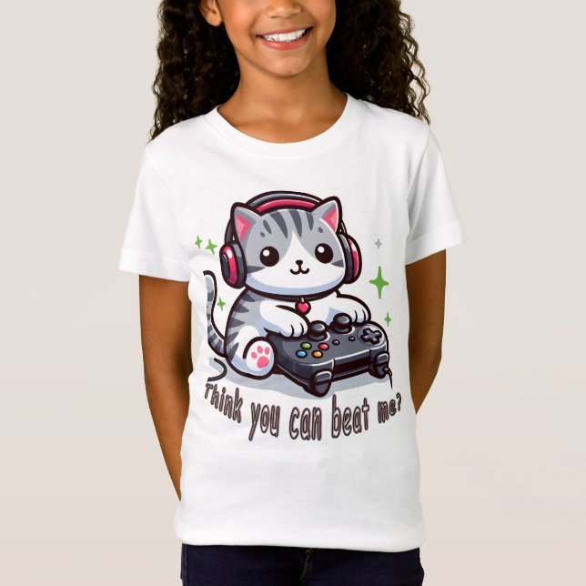 T-Shirt Gamer Cat Challenge : Pensez-vous pouvoir me battr (Devant)