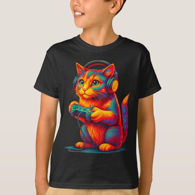 T-shirt Gamer Cat Video Games Boys Teen Men Girls Funny Gi (Devant)