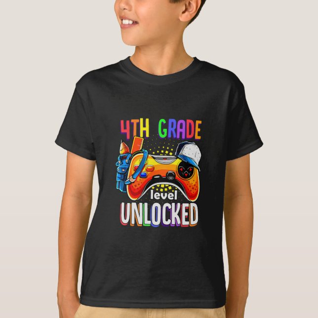 T-shirt Gamer Ck To School Gamepad 4th Fourth Grade Level  (Devant)