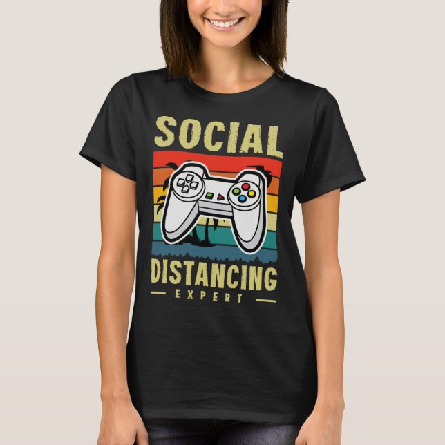 T-shirt Gamer Dad Social Distancing Expert Retro Esports (Devant)
