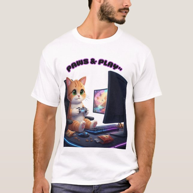 T-shirt Gamer de chat - Paws & Play (Devant)