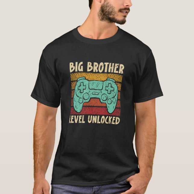 T-shirt Gamer de jeu vidéo déverrouillé de niveau Big Brot (Devant)