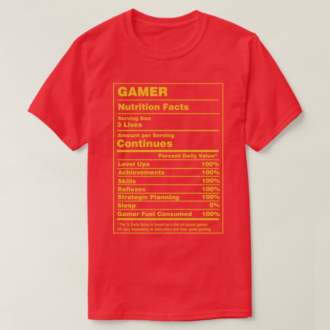 T-shirt Gamer de la valeur nutritive (Design devant)