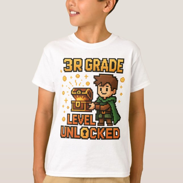 T-shirt Gamer déverrouillé de niveau 3e - Pixel Ad (Devant)