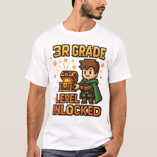 T-shirt Gamer déverrouillé de niveau 3e - Pixel Ad (Devant)