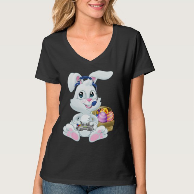 T-shirt Gamer Easter Bunny Rabbit Video Game Player with C (Devant)