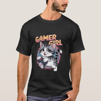 T-shirt Gamer Girl Chat Cute Vidéo Jeu Chat Girls