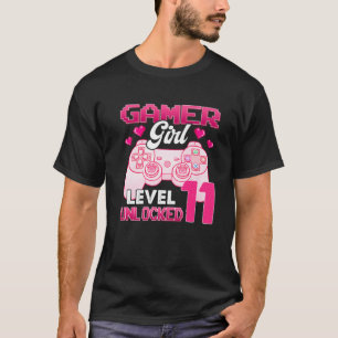 T-shirt Gamer Girl Level 11 Déverrouillé Jeu Vidéo 11E Nai