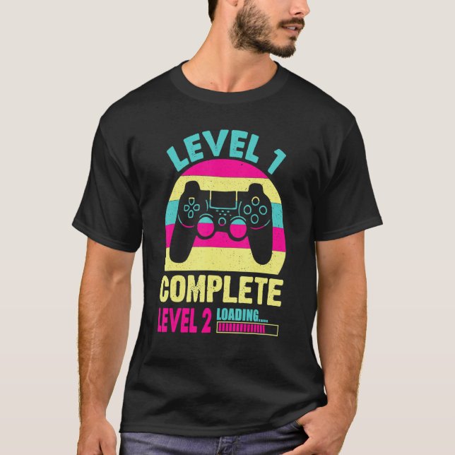 T-shirt Gamer Girl Niveau 1 Jeu vidéo complet 1er Annivers (Devant)